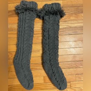 Fuzzy high knee grey socks, one size